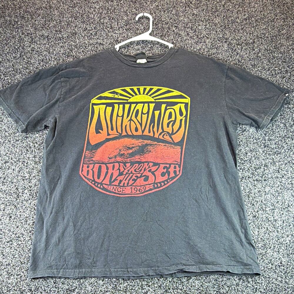 Quiksilver Men's Black Graphic Logo Crew Neck Short Sleeve Cotton Knit XL
